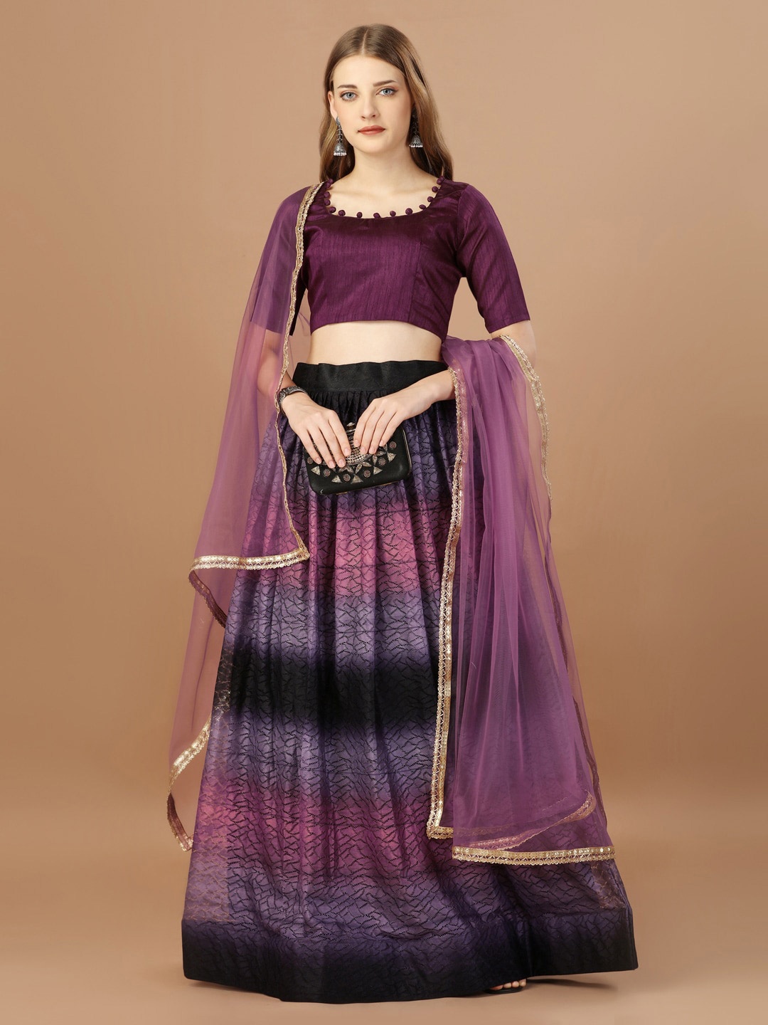 

Bhavyam Semi-Stitched Lehenga & Unstitched Blouse With Dupatta, Purple