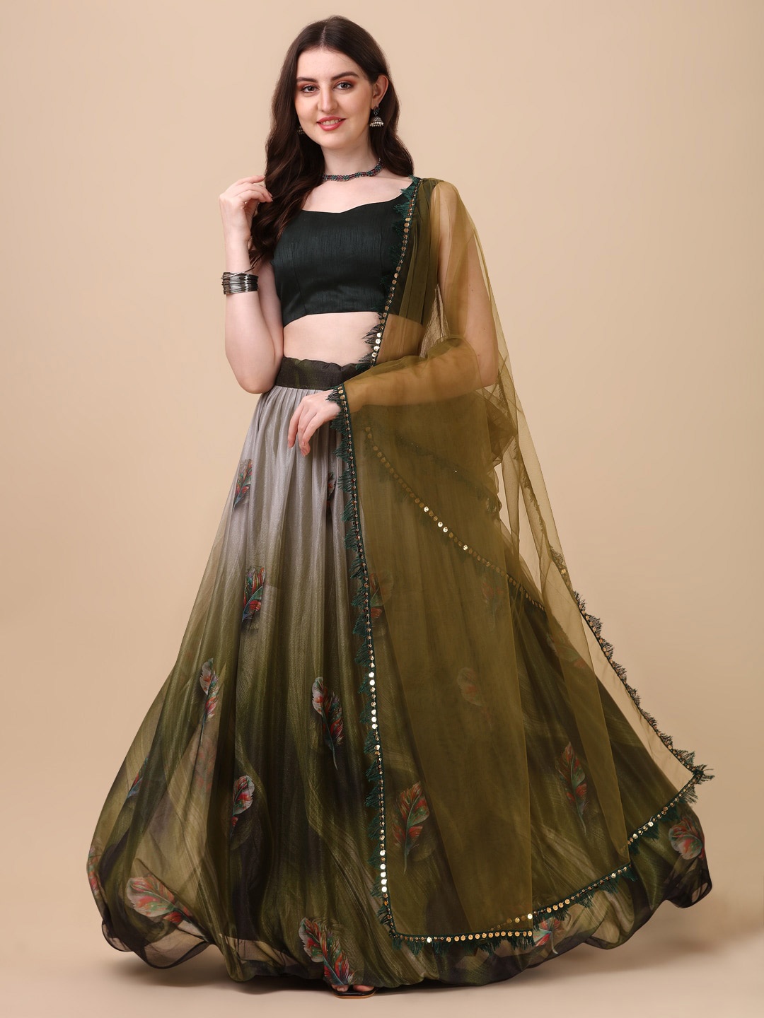 

Bhavyam Semi-Stitched Lehenga & Unstitched Blouse With Dupatta, Brown