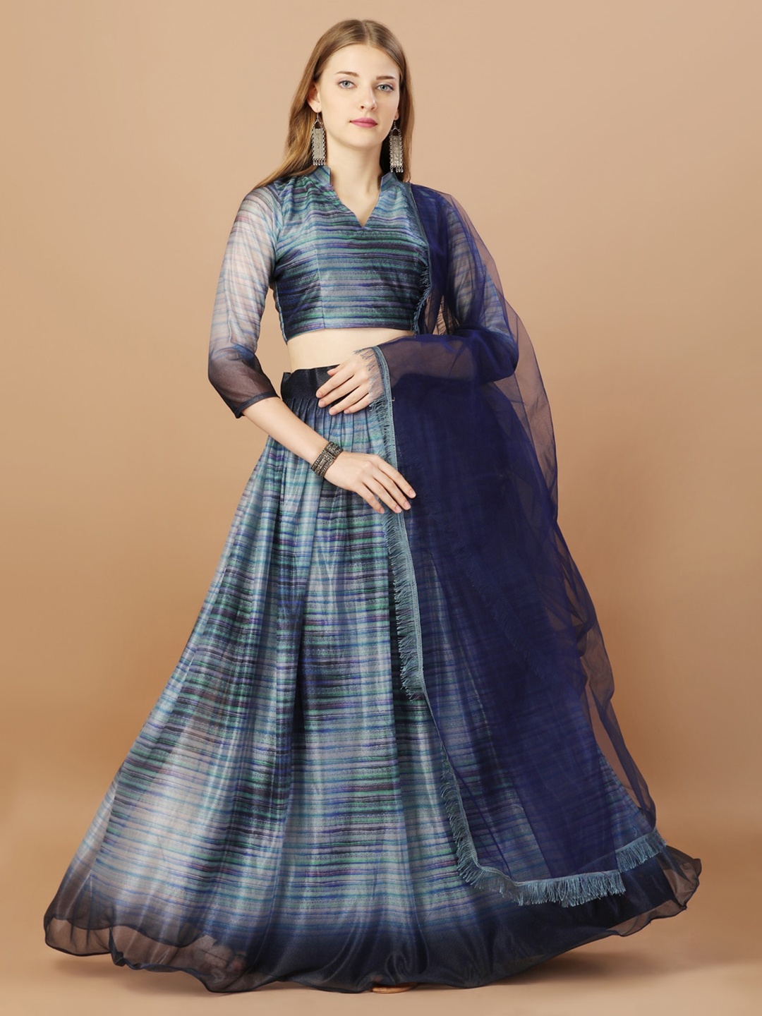 

Bhavyam Printed Semi-Stitched Lehenga & Unstitched Blouse With Dupatta, Grey