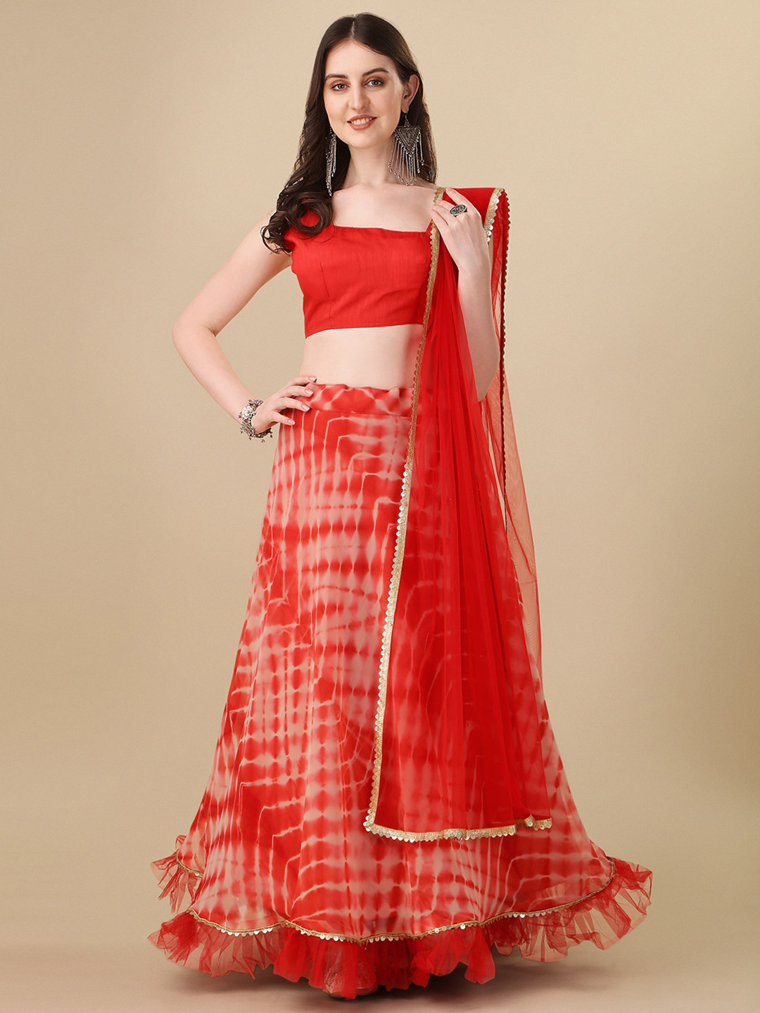 

Bhavyam Dyed Semi-Stitched Lehenga & Unstitched Blouse With Dupatta, Red