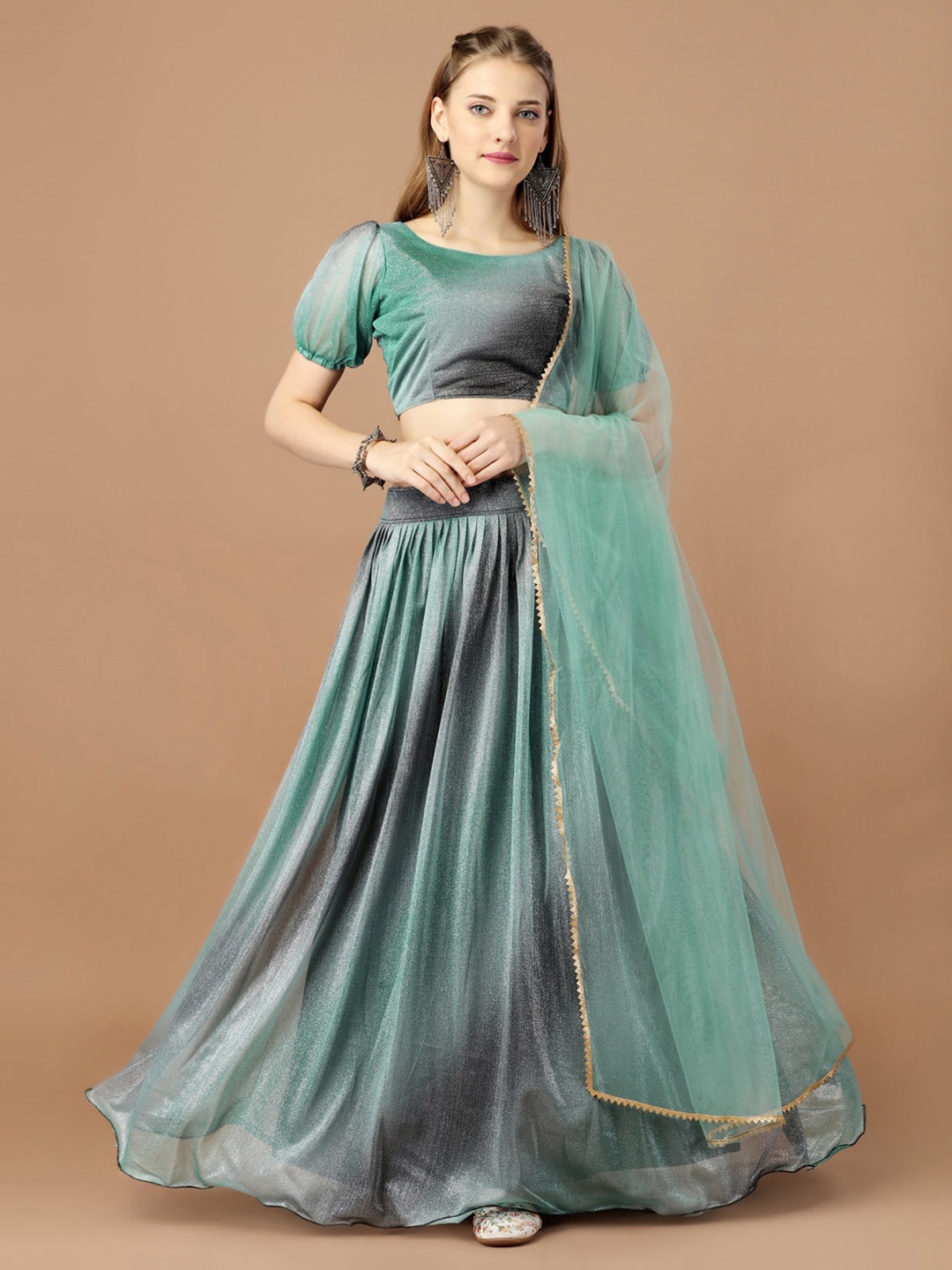 

Bhavyam Abstract Printed Semi-Stitched Lehenga & Unstitched Blouse With Dupatta, Green