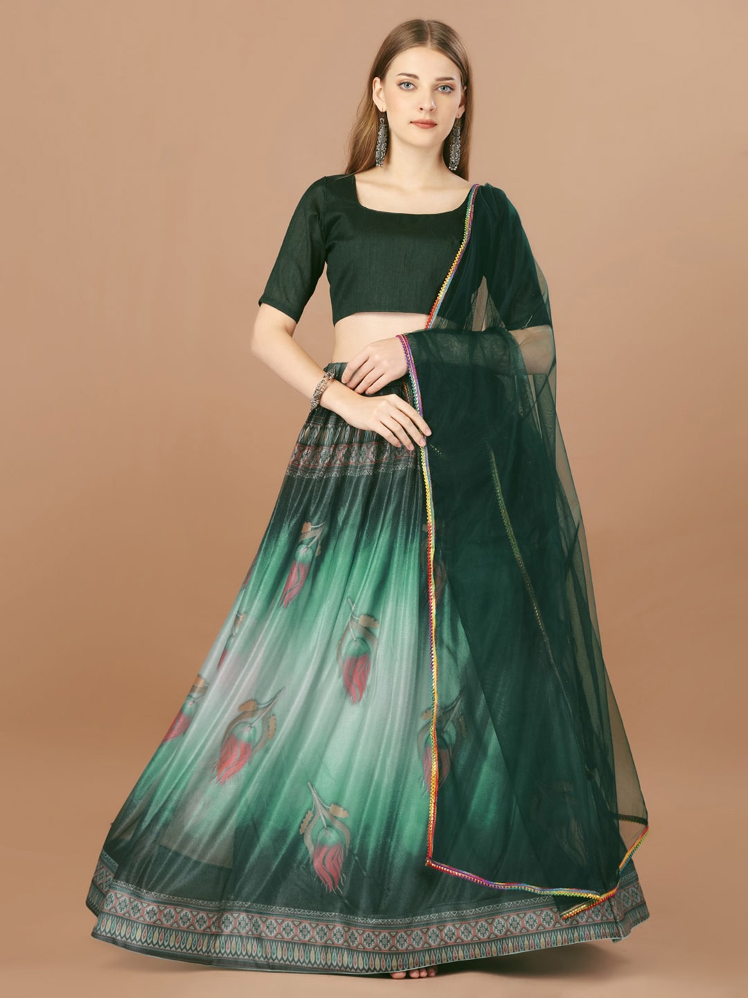 

Bhavyam Printed Semi-Stitched Lehenga & Unstitched Blouse With Dupatta, Green