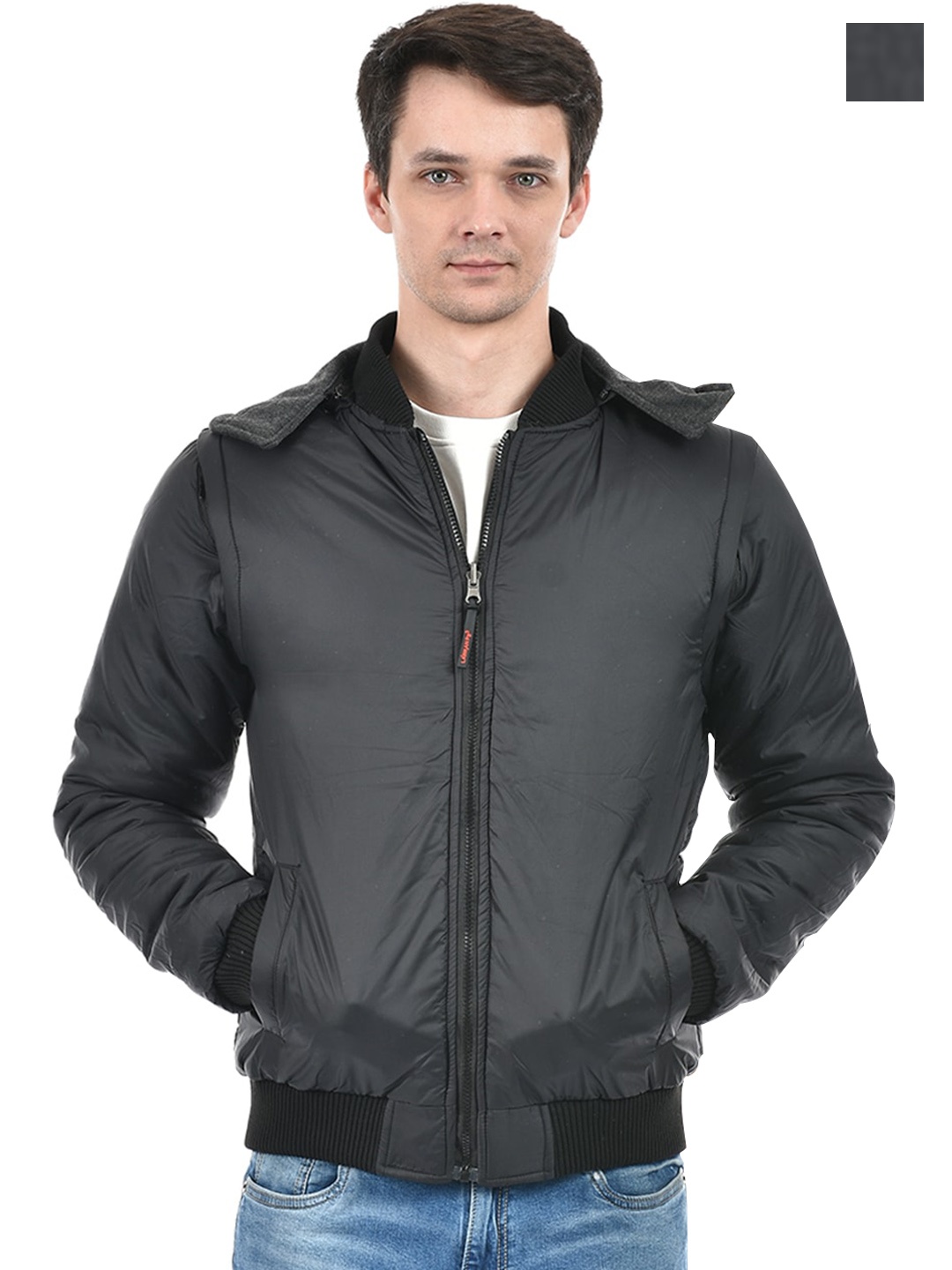 

Lawman pg3 Reversible Bomber Jacket With Detachable Hood & Detachable Sleeves, Black