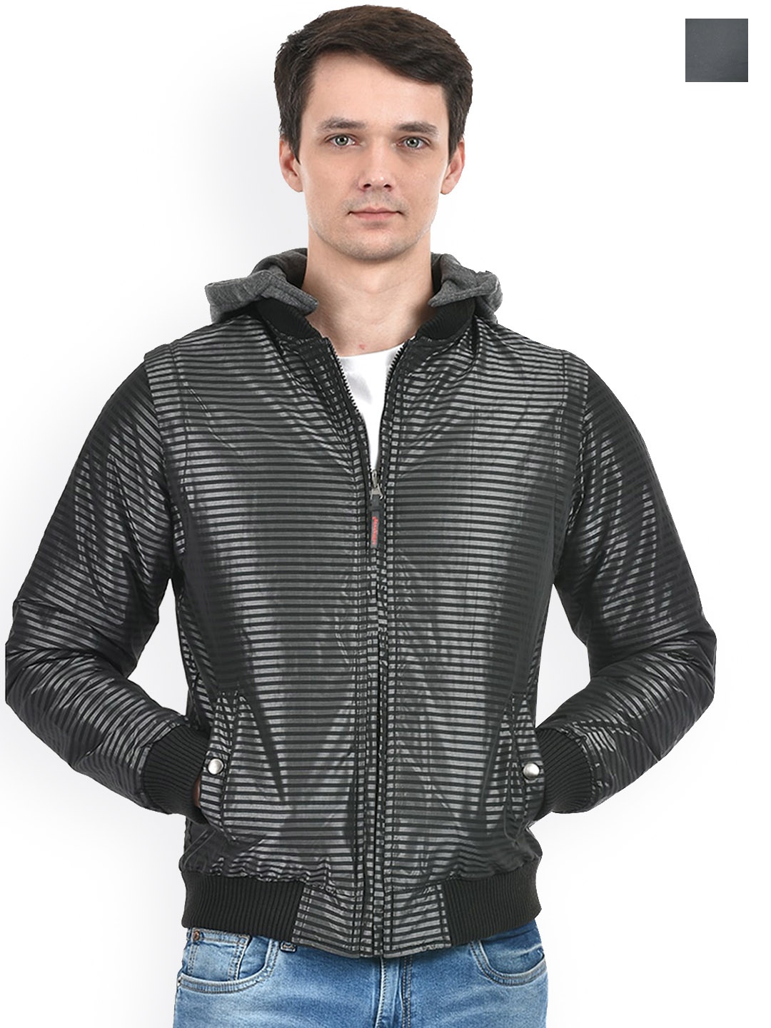 

Lawman pg3 Striped Hooded Long Sleeves Reversible Bomber Jacket, Black