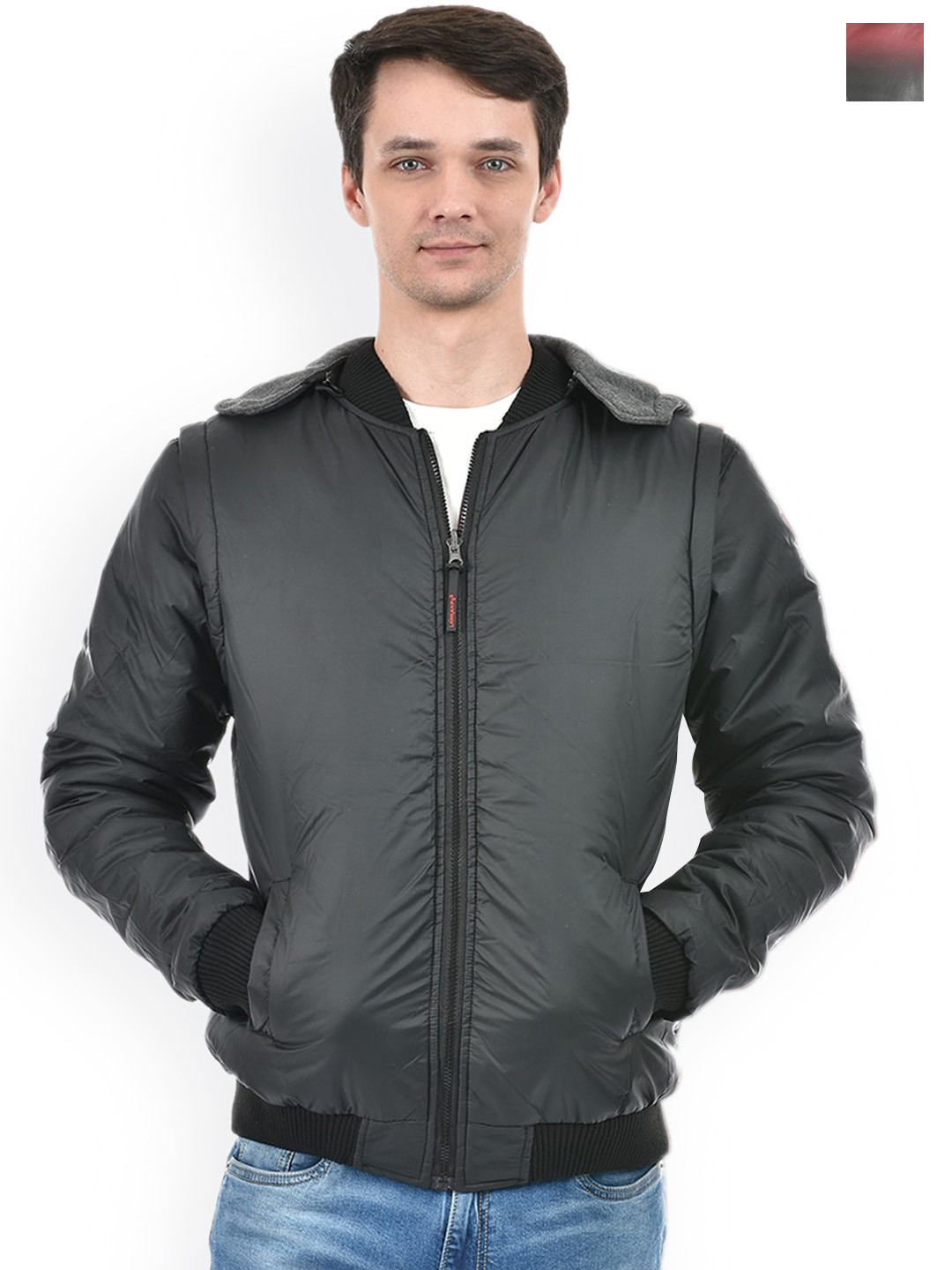 

Lawman pg3 Hooded Long Sleeves Reversible Bomber Jacket, Black