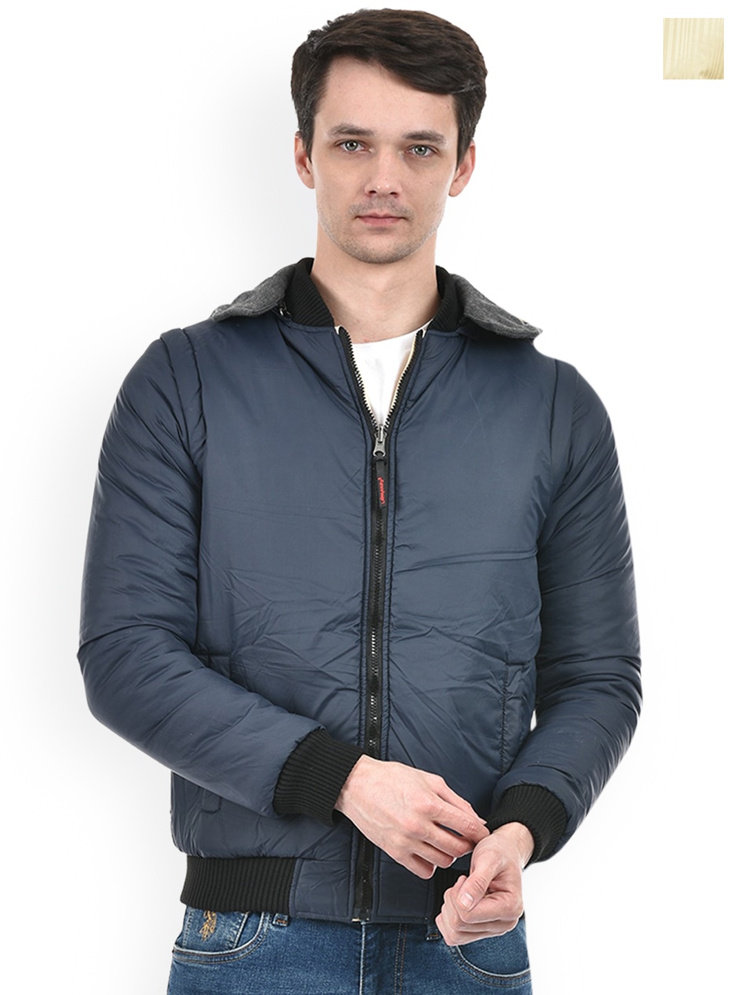 

Lawman pg3 Detachable Hooded Long Sleeves Reversible Bomber Jacket, Navy blue