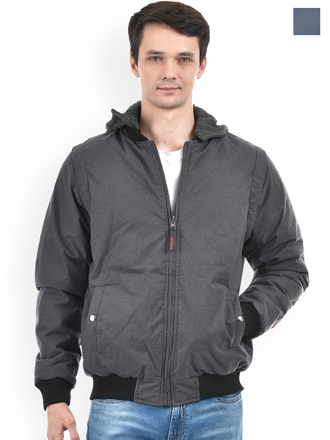 

Lawman pg3 Hooded Long Sleeves Reversible Bomber Jacket, Grey