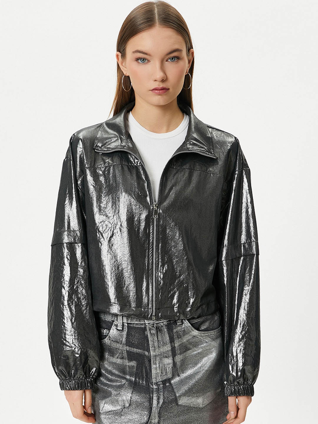 

Koton Spread Collar Crop Tailored Jacket, Grey