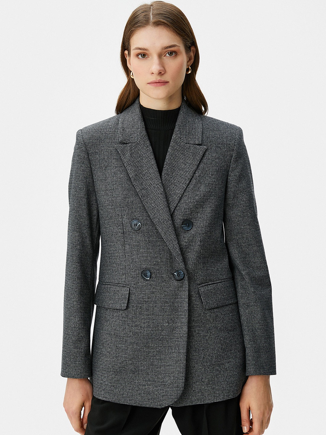 

Koton Notched Lapel Single-Breasted Blazer, Grey