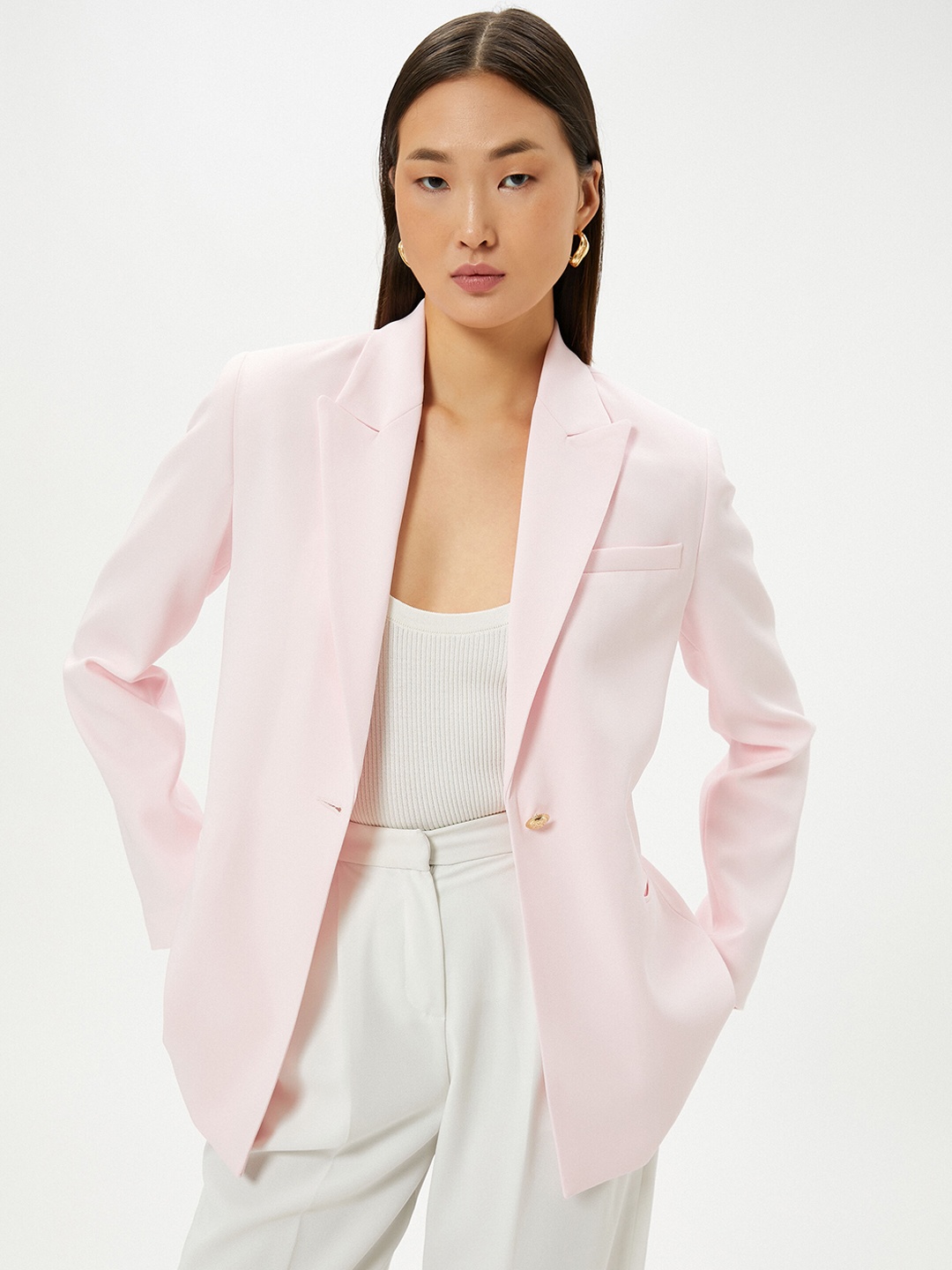 

Koton Notched Lapel Single Breasted Blazer, Pink