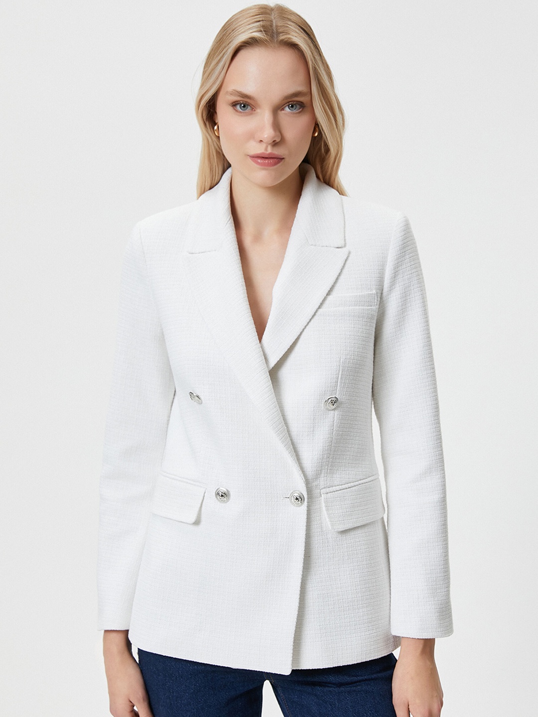 

Koton Notched Lapel Double Breasted Blazer, White