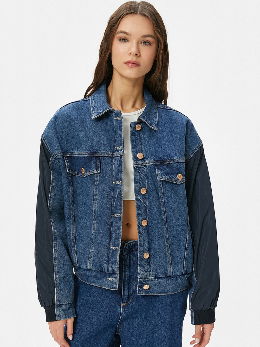

Koton Spread Collar Pure Cotton Denim Jacket, Grey