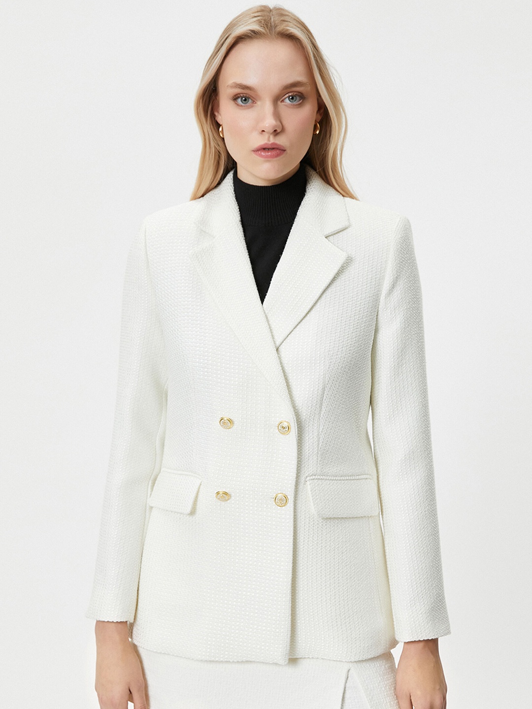 

Koton Notched Lapel Double Breasted Blazer, Off white