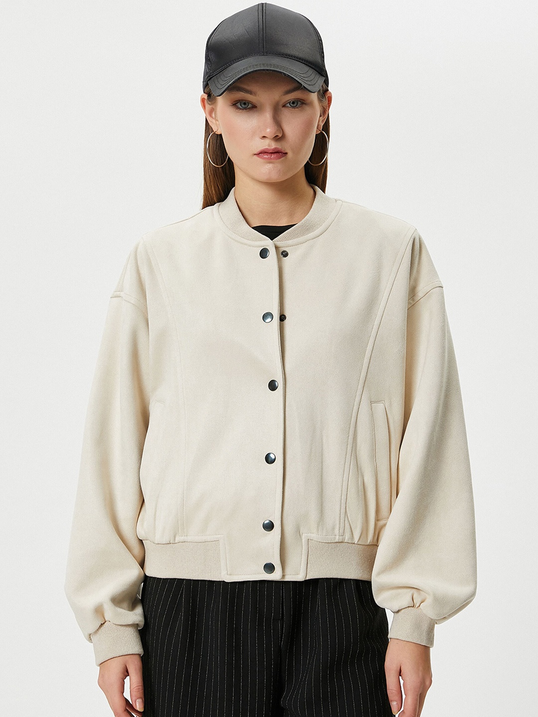 

Koton Stand Collar Bomber Jacket, Beige