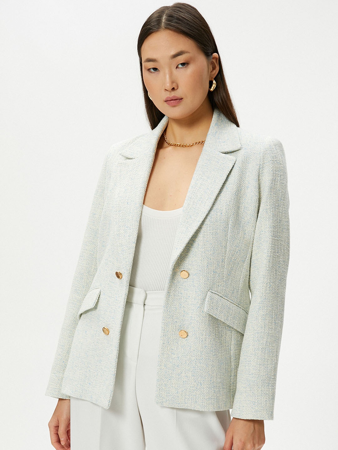 

Koton Single Breasted Cotton Blazer, Blue