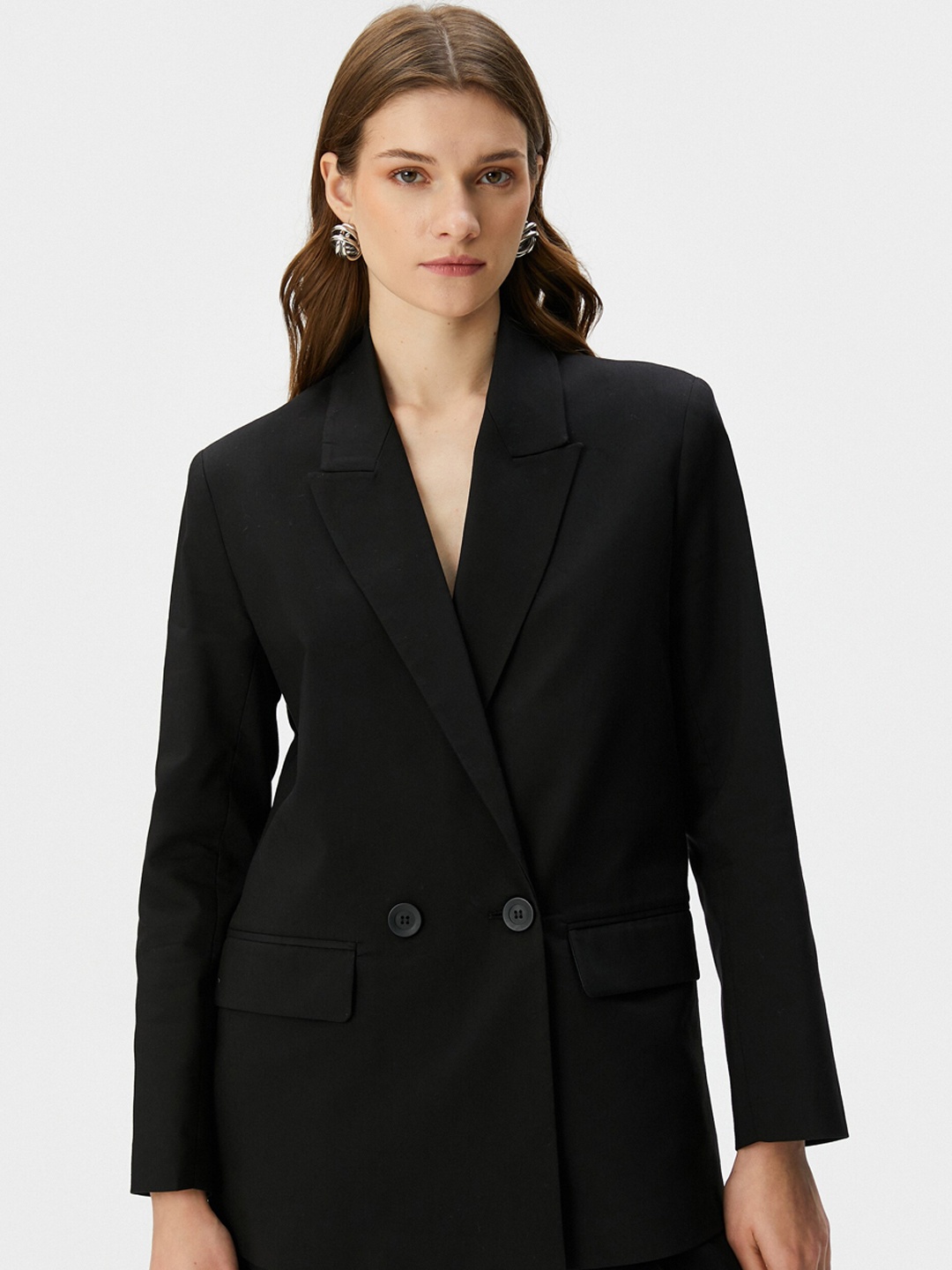 

Koton Notched Lapel Double Breasted Blazer, Black