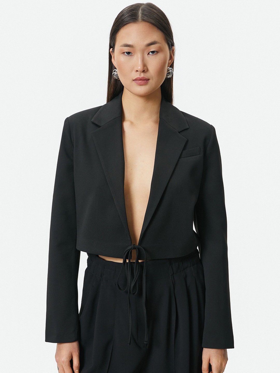 

Koton Notched Lapel Long Sleeves Top, Black