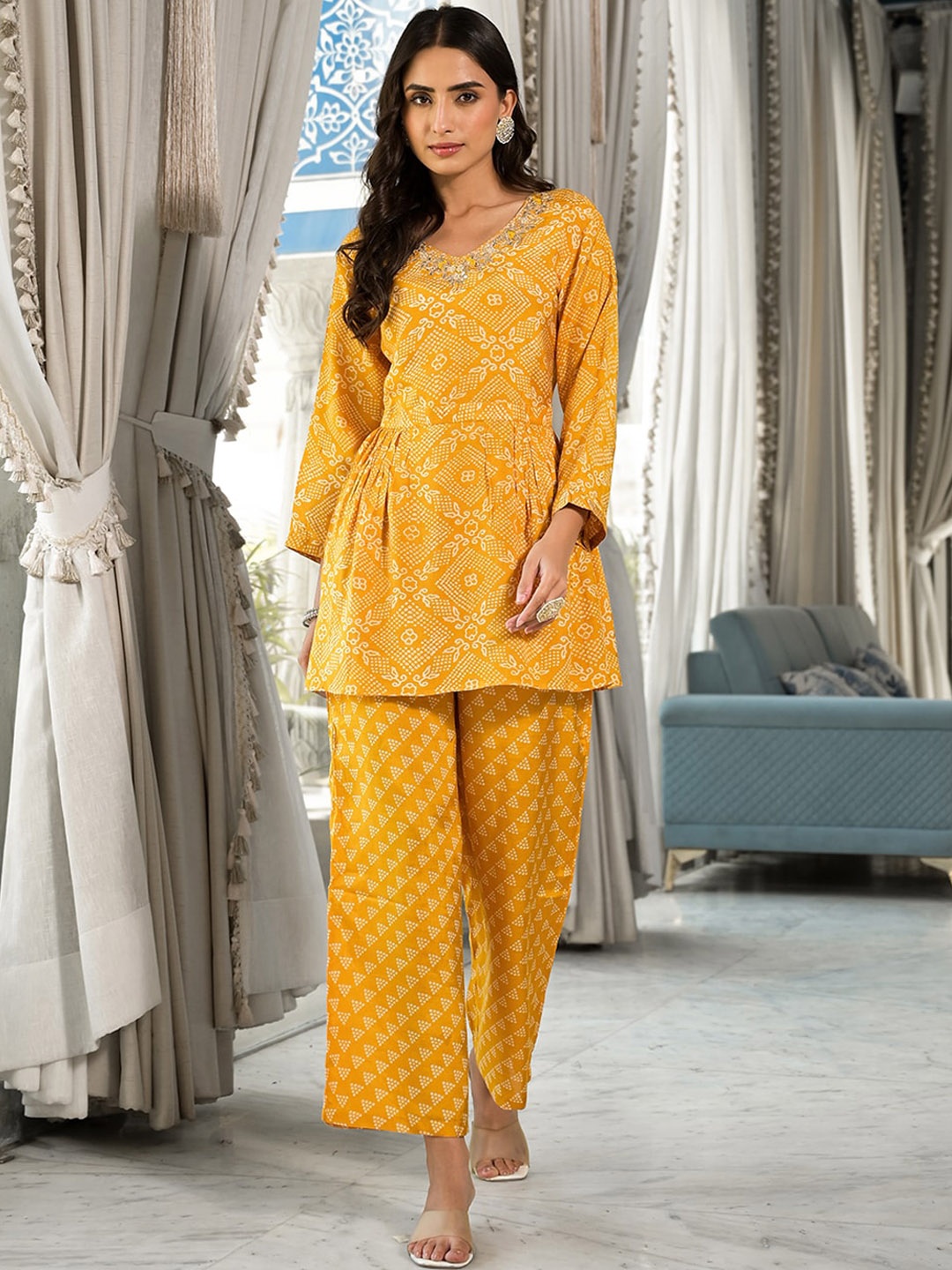 

Chandbaali Printed Muslin Tunic & Trousers, Mustard