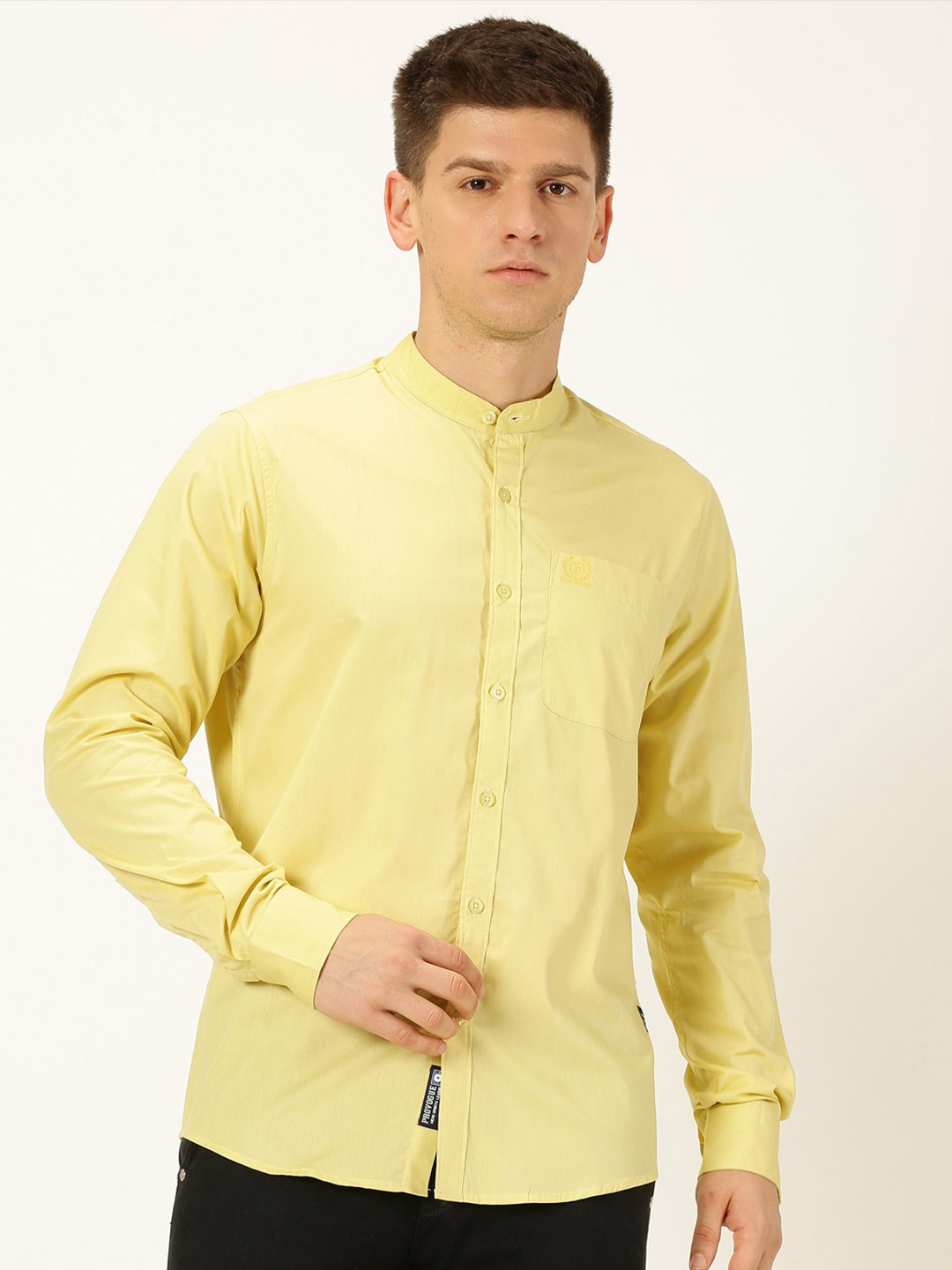 

Provogue Classic Slim Fit Mandarin Collar Pure Cotton Casual Shirt, Yellow