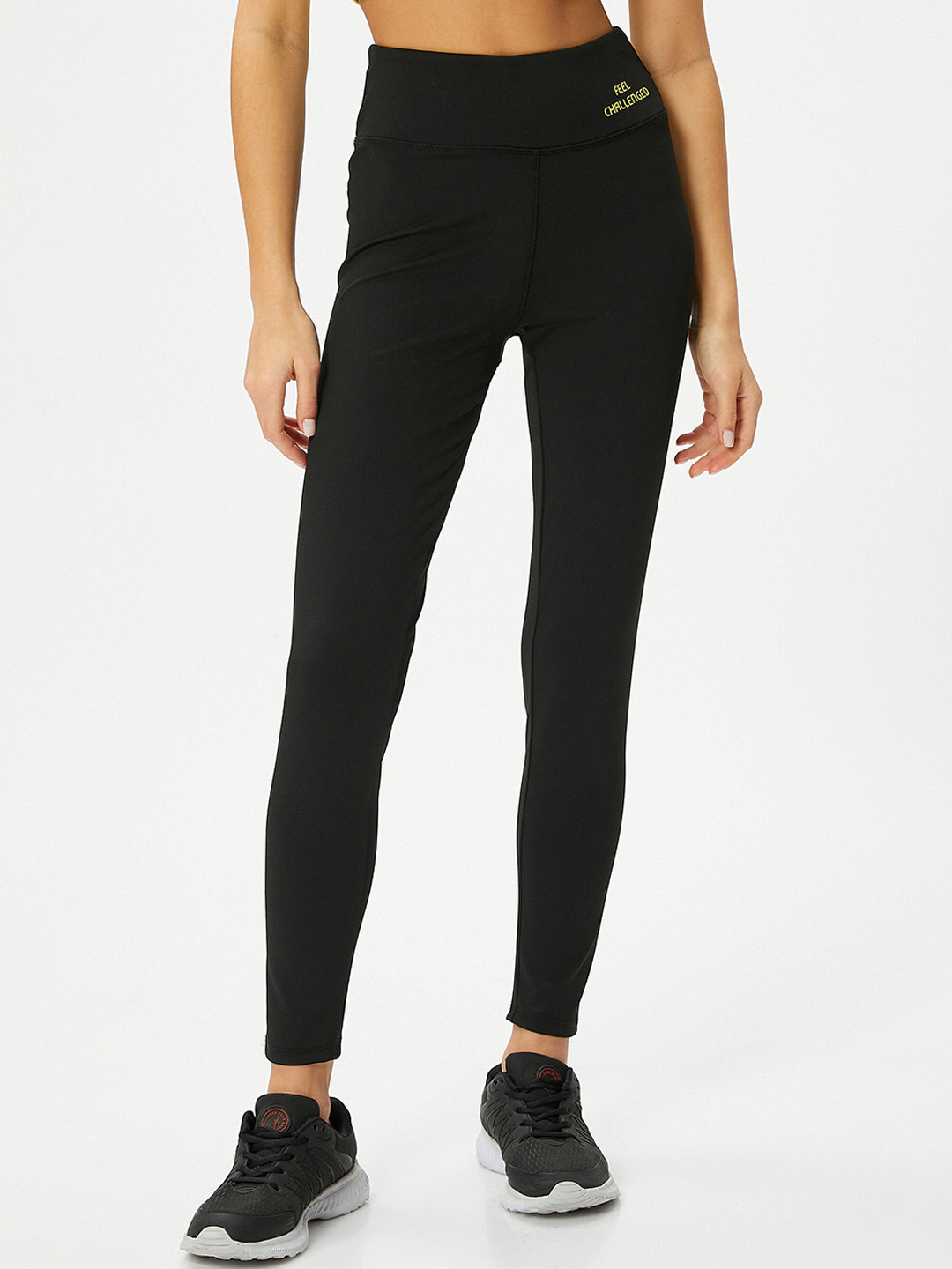 

Koton Women High-Rise Ankle Length Training or Gym Tights, Black