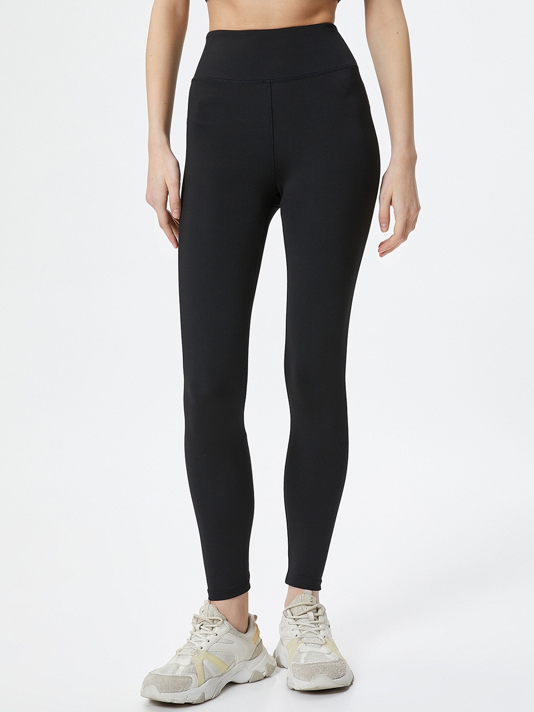 

Koton Women High-Rise Ankle Length Training or Gym Tights, Black