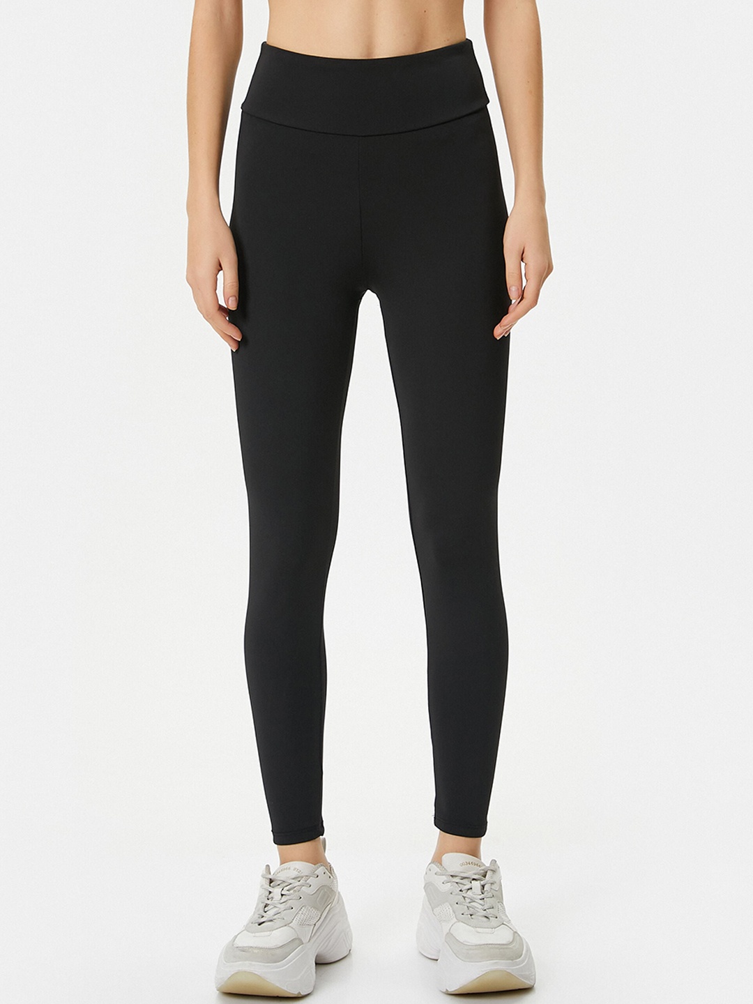 

Koton Women High-Rise Ankle Length Training or Gym Tights, Black