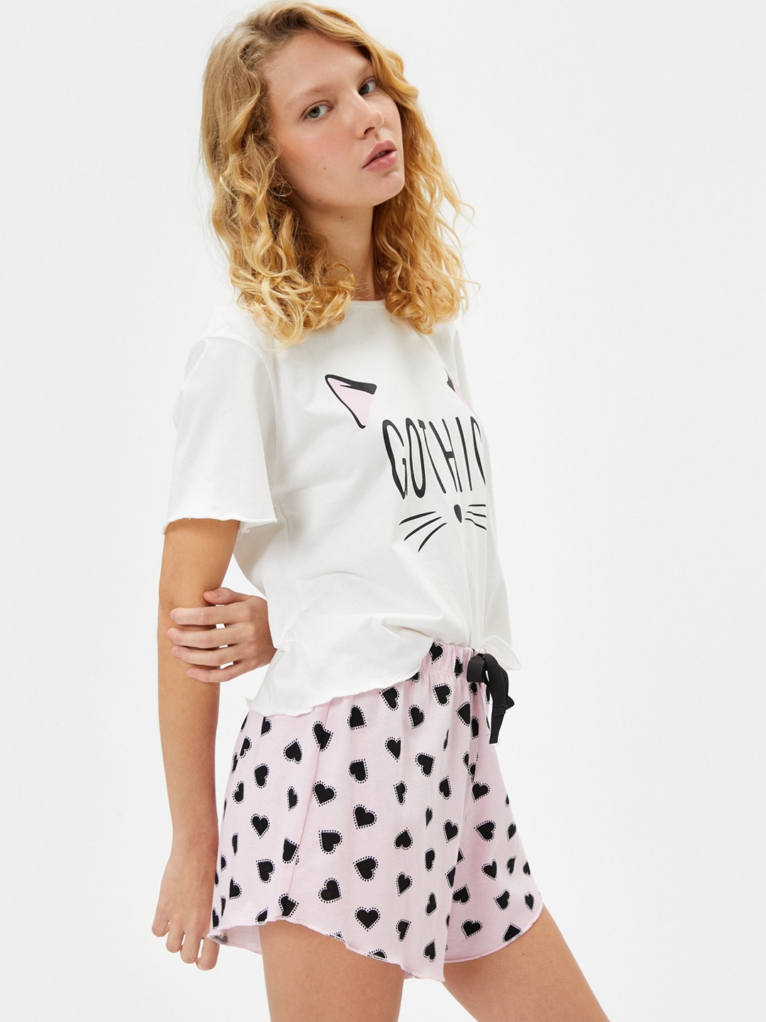 

Koton Typography Printed Pure Cotton Night suit, White