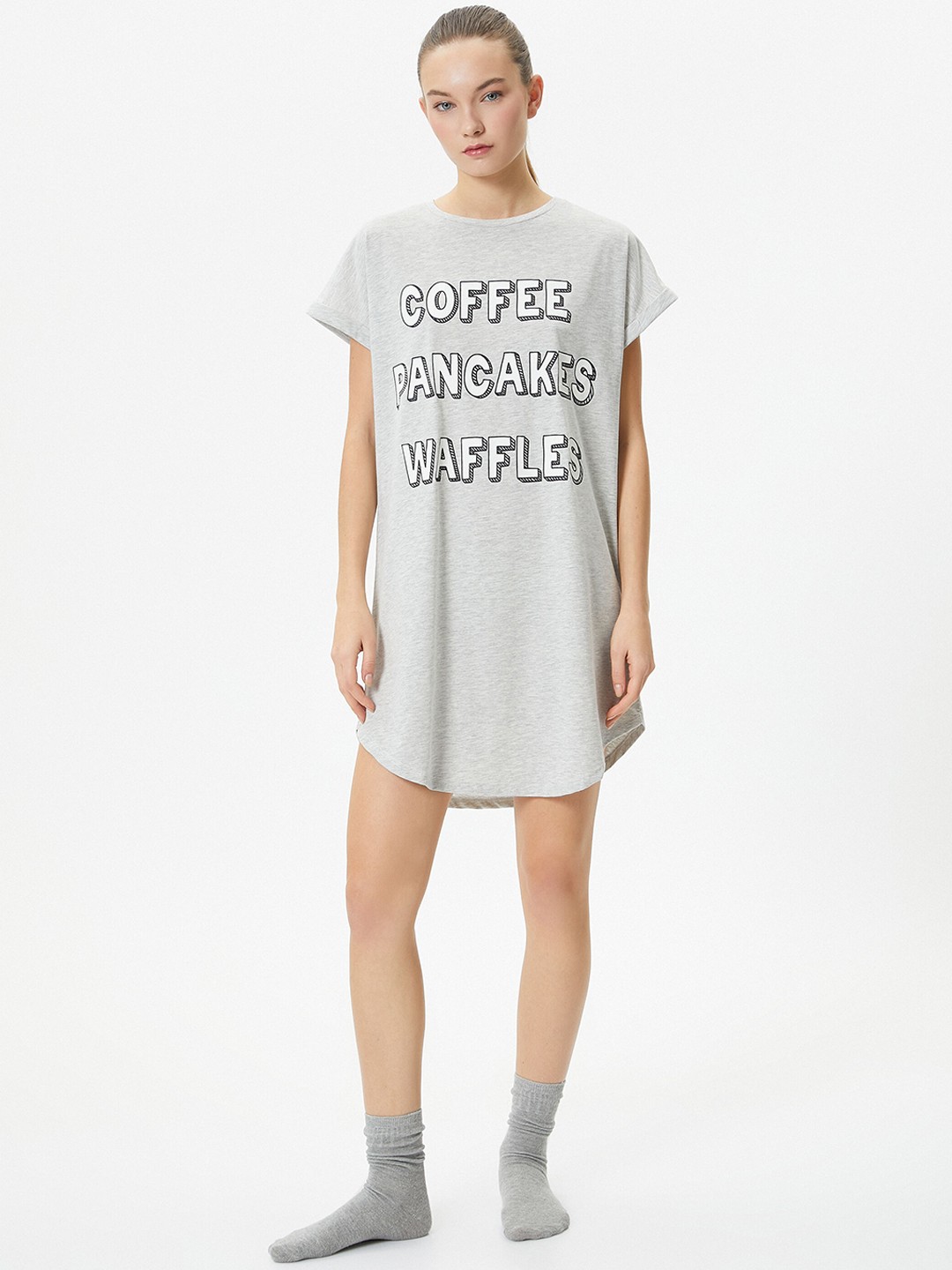 

Koton Typography Printed T-shirt Nightdress, Grey