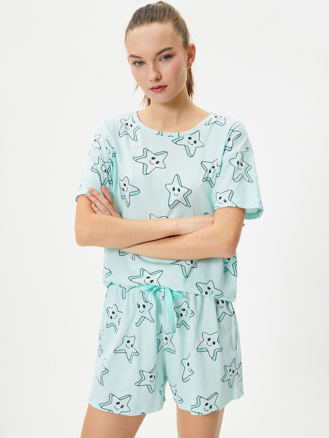 

Koton Conversational Printed Pure Cotton Night suit, Blue