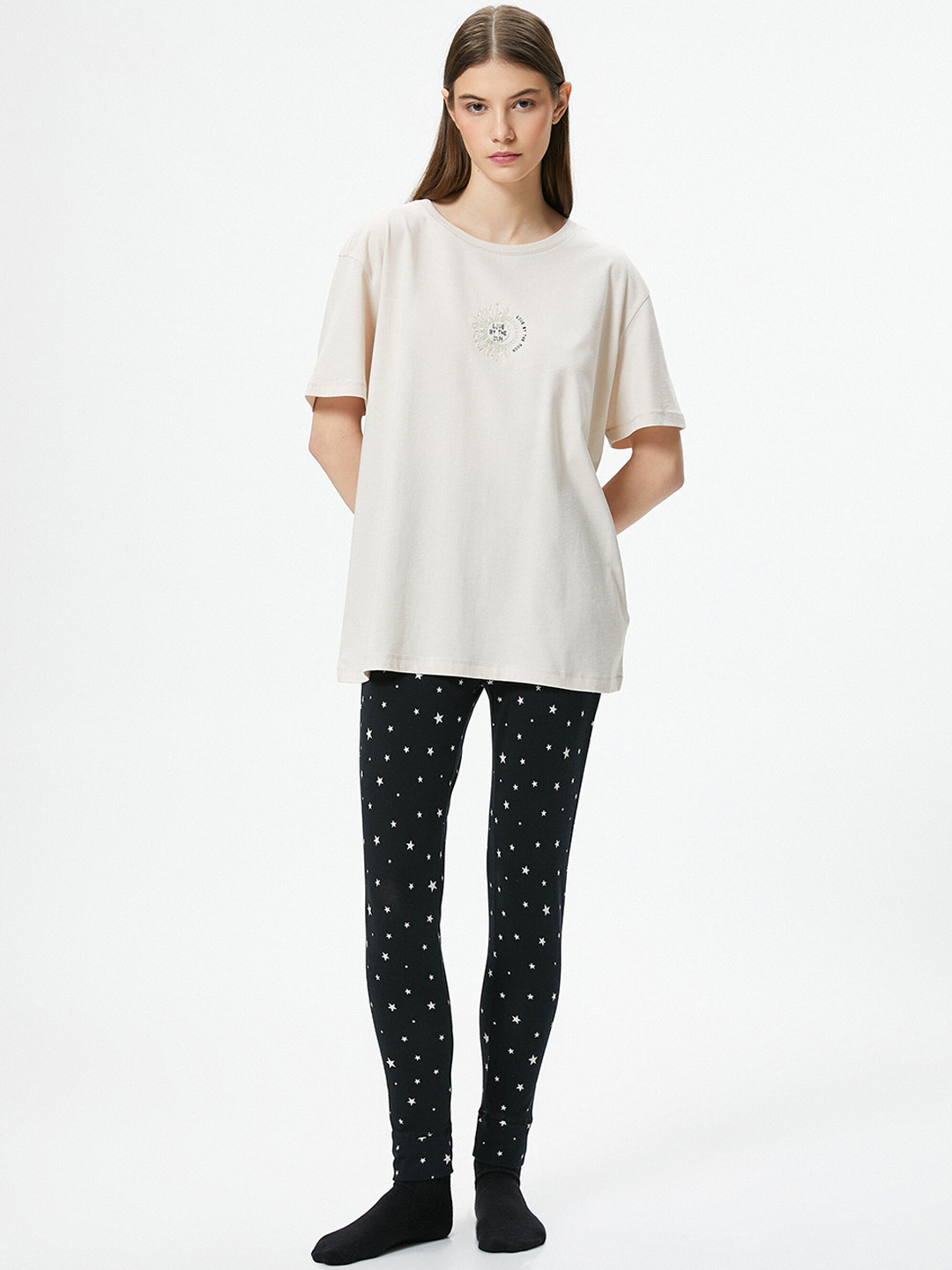 

Koton Conversational Printed Pure Cotton Night suit, Off white