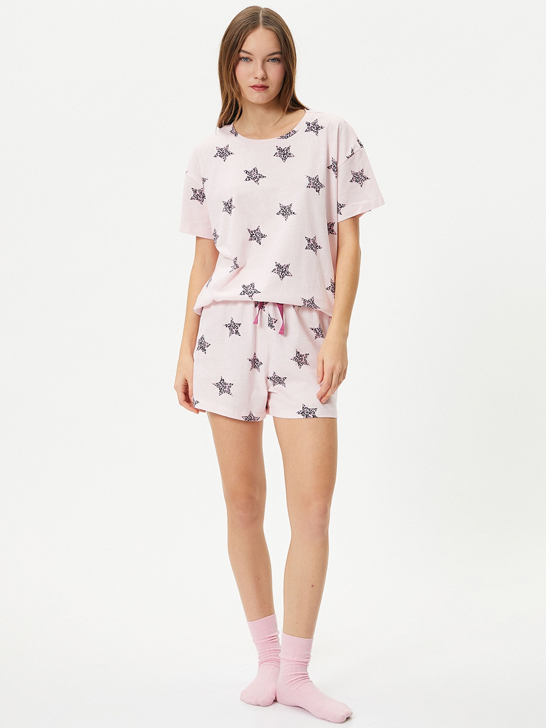 

Koton Conversational Printed Pure Cotton Night suit, Pink