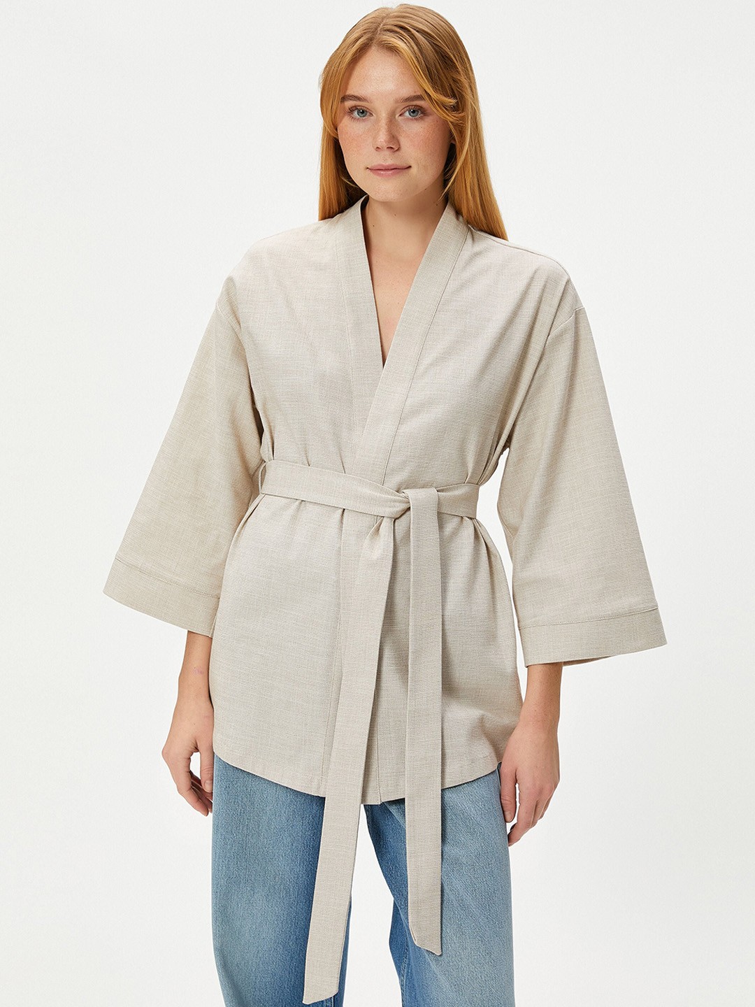 

Koton Longline Open Front Jacket, Beige