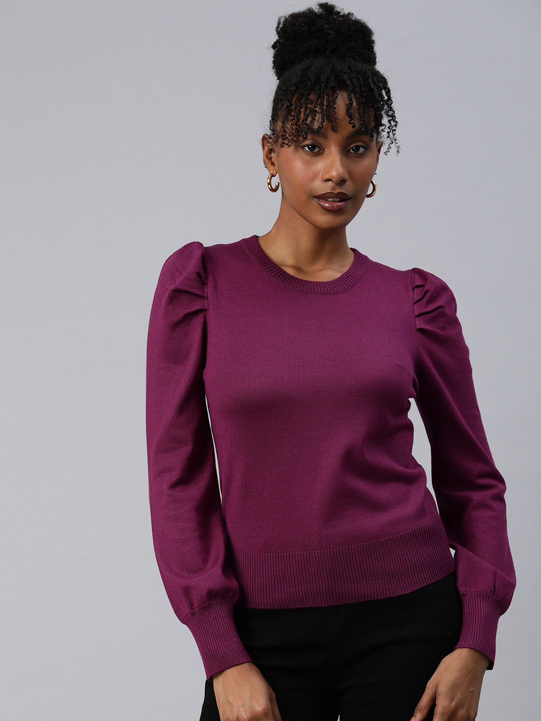 

London Rag Puff Sleeves Pullover, Purple