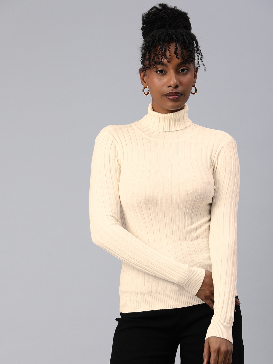 

London Rag Turtle Neck Ribbed Pullover, Off white