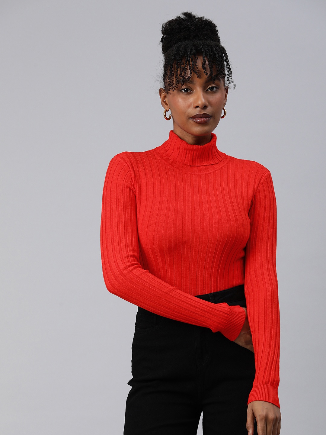 

London Rag Turtle Neck Ribbed Pullover, Red