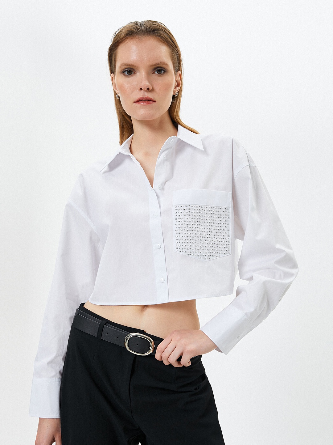 

Koton Spread Collar Embellished Casual Shirt, White