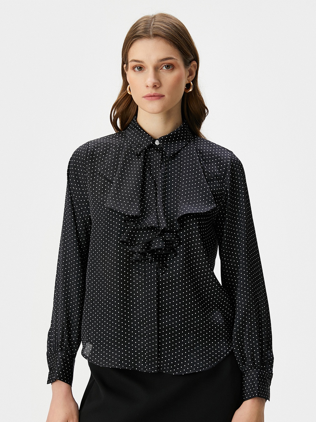 

Koton Polka Dot Printed Spread Collar Opaque Casual Shirt, Black