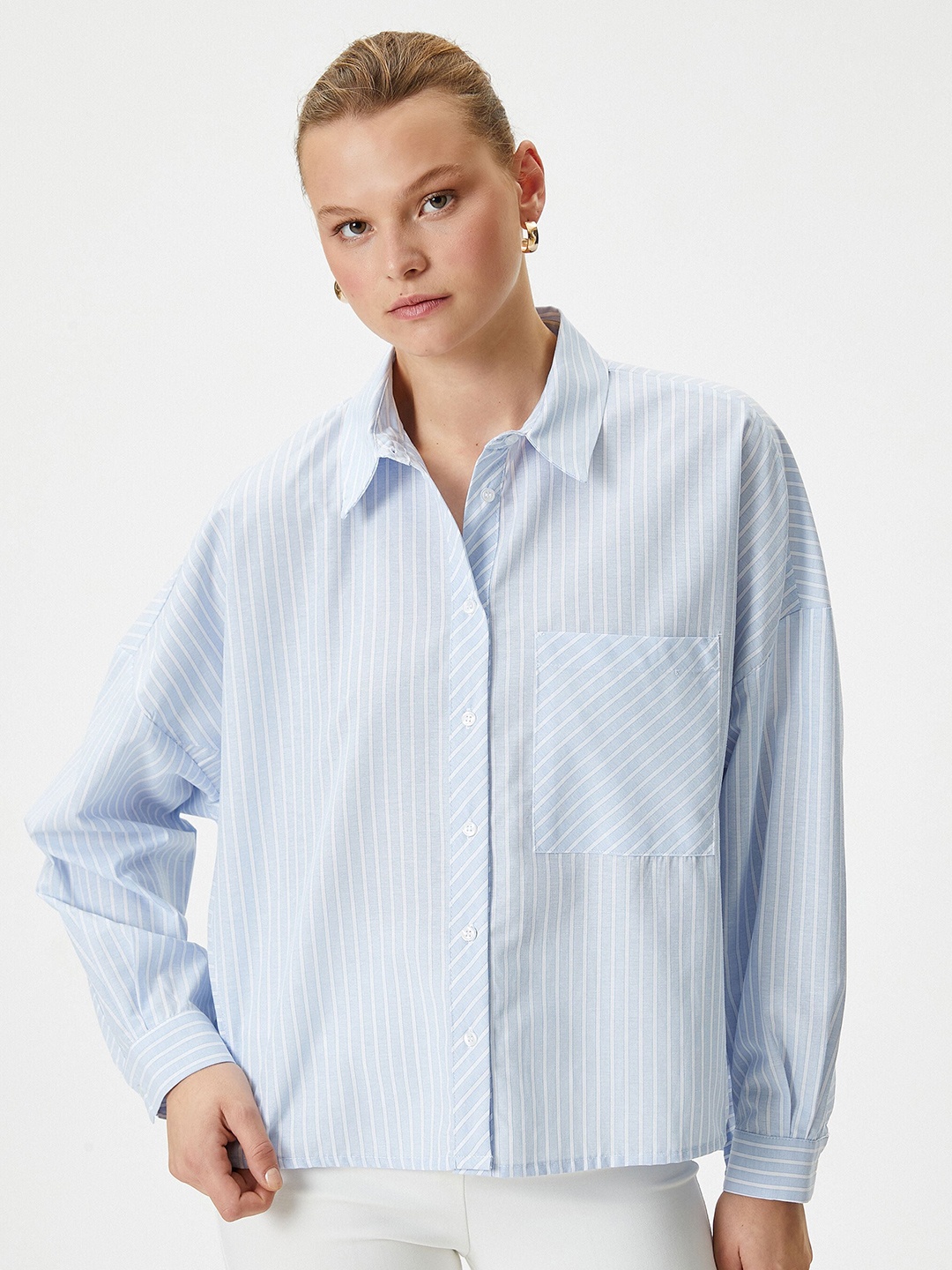 

Koton Vertical Striped Spread Collar Casual Shirt, Blue