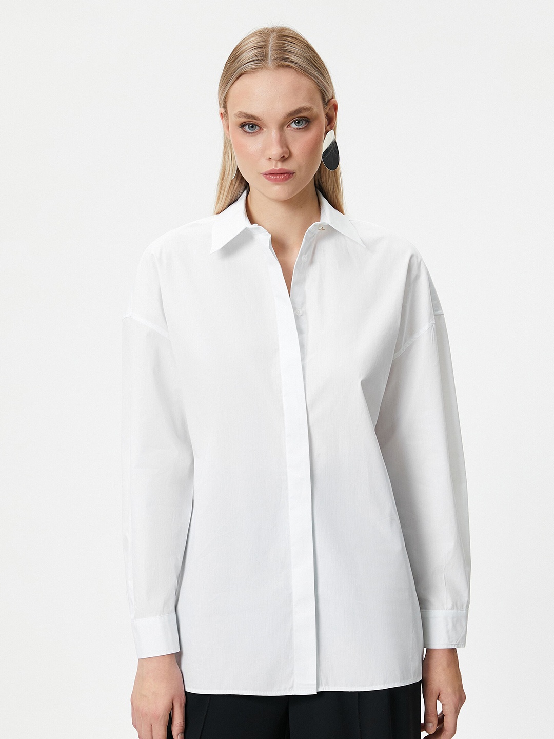 

Koton Spread Collar Drop-Shoulder Casual Pure Cotton Shirt, White