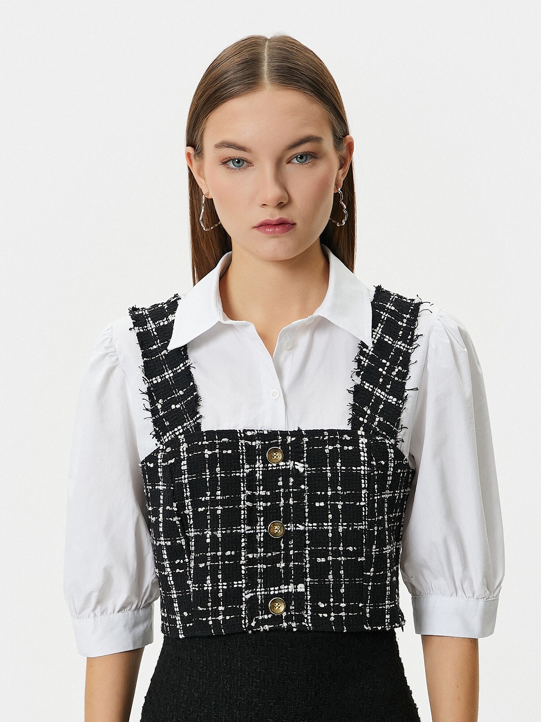 

Koton Spread Collar Three-Quarter Sleeves Opaque Casual Shirt, Black