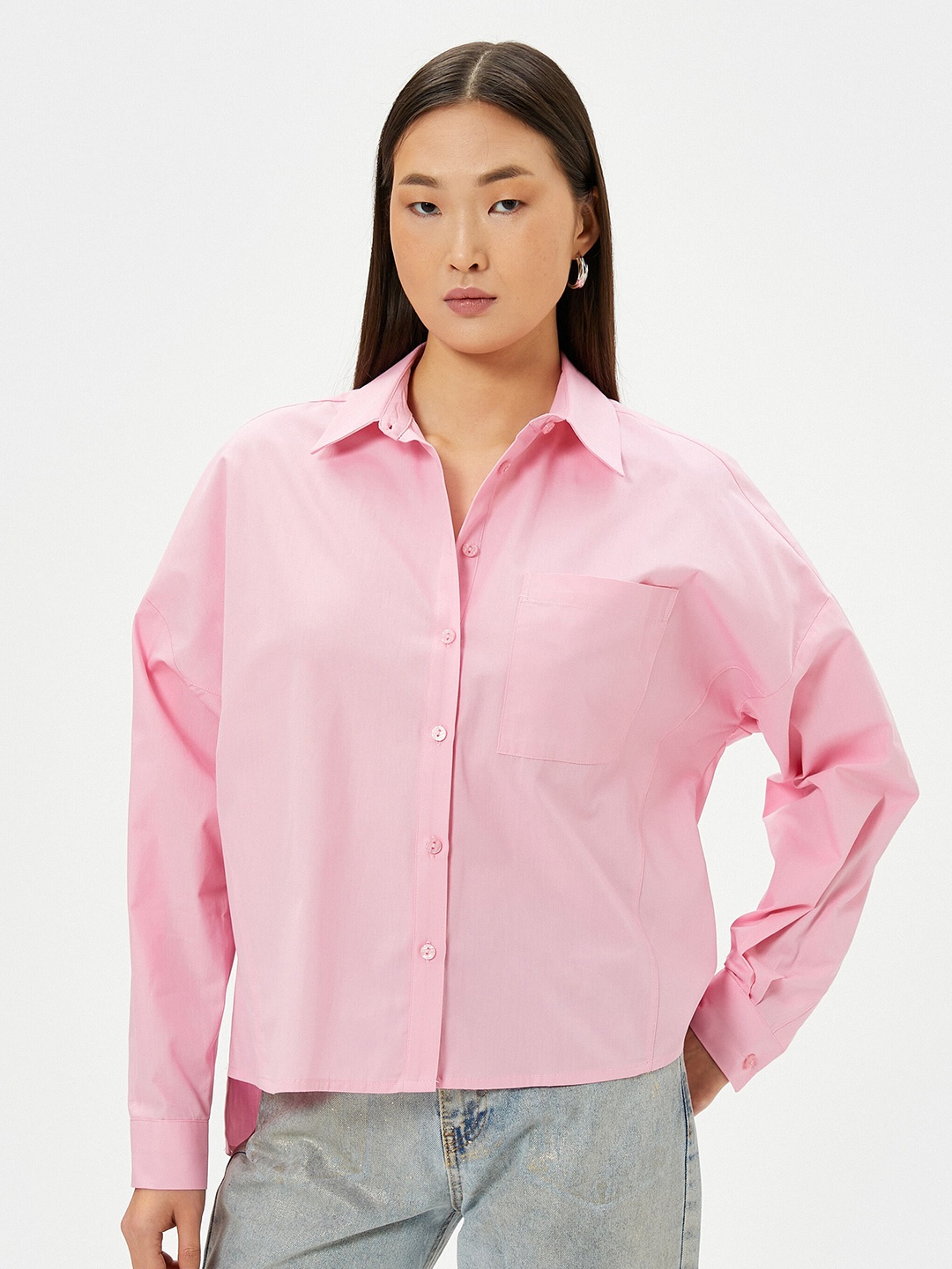 

Koton Cotton Spread Collar Button Placket Opaque Casual Shirt, Pink