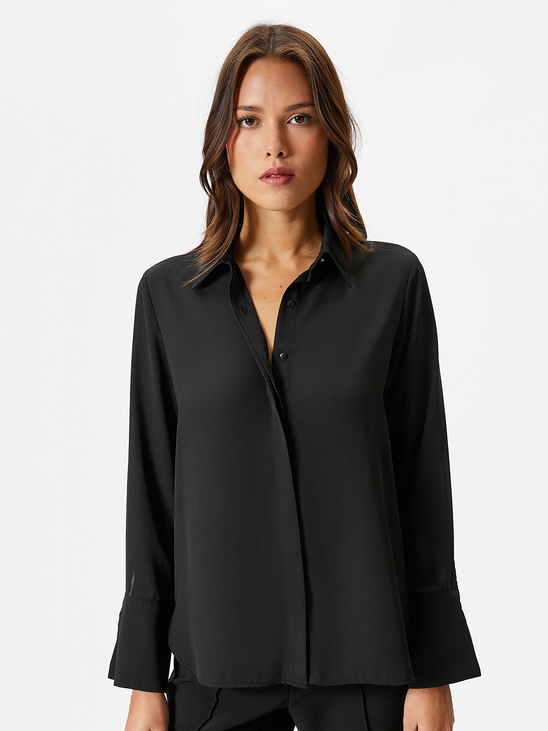 

Koton Spread Collar Opaque Casual Shirt, Black