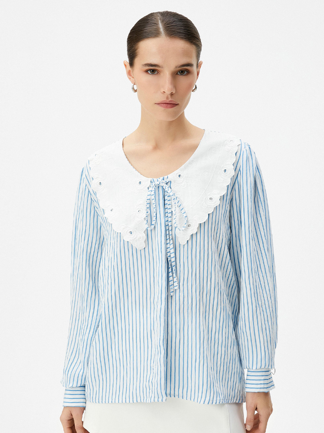 

Koton Round Neck Opaque Striped Casual Shirt, Blue