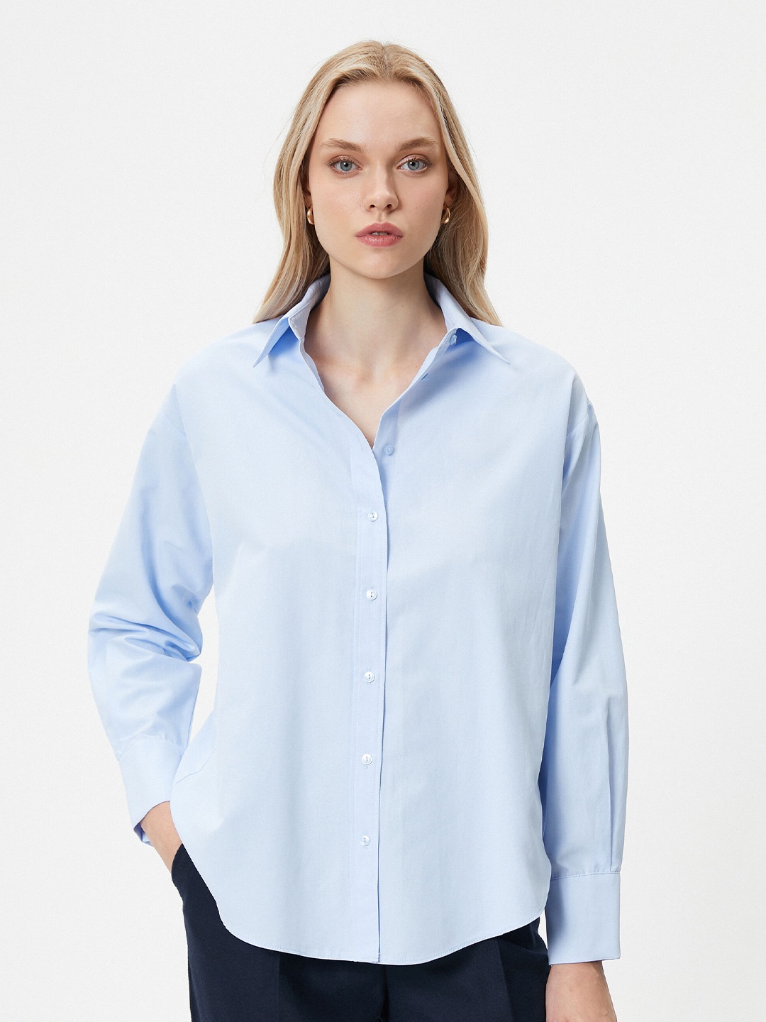 

Koton Cotton Spread Collar Long Sleeves Opaque Casual Shirt, Blue