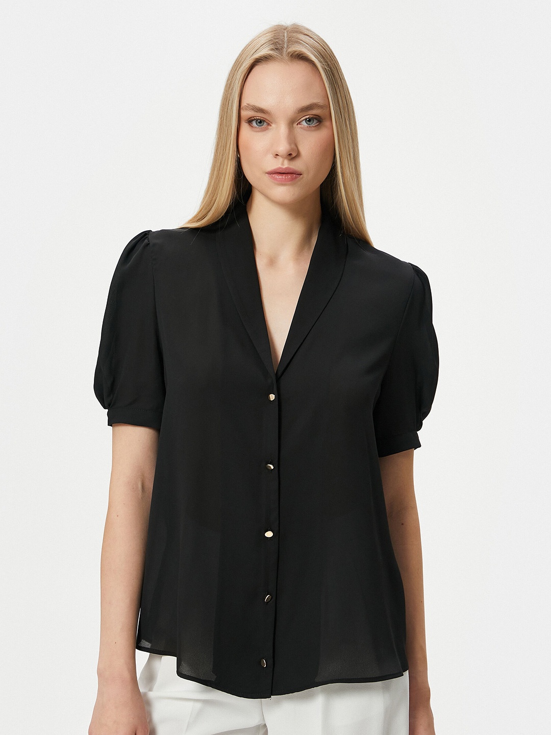 

Koton Mandarin Collar Short Sleeves Regular Fit Opaque Casual Shirt, Black