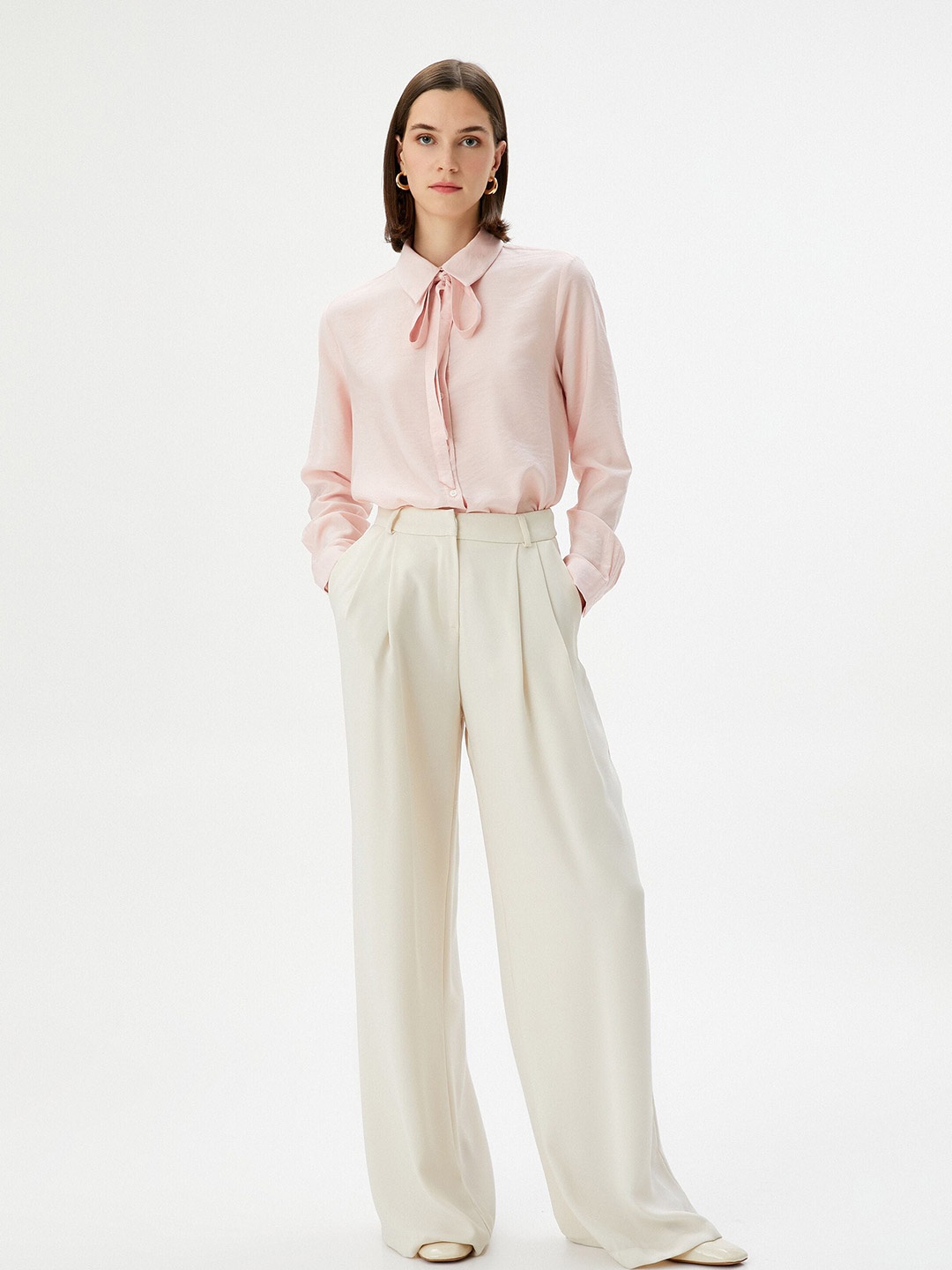 

Koton Spread Collar Tie-Up Detail Casual Shirt, Pink