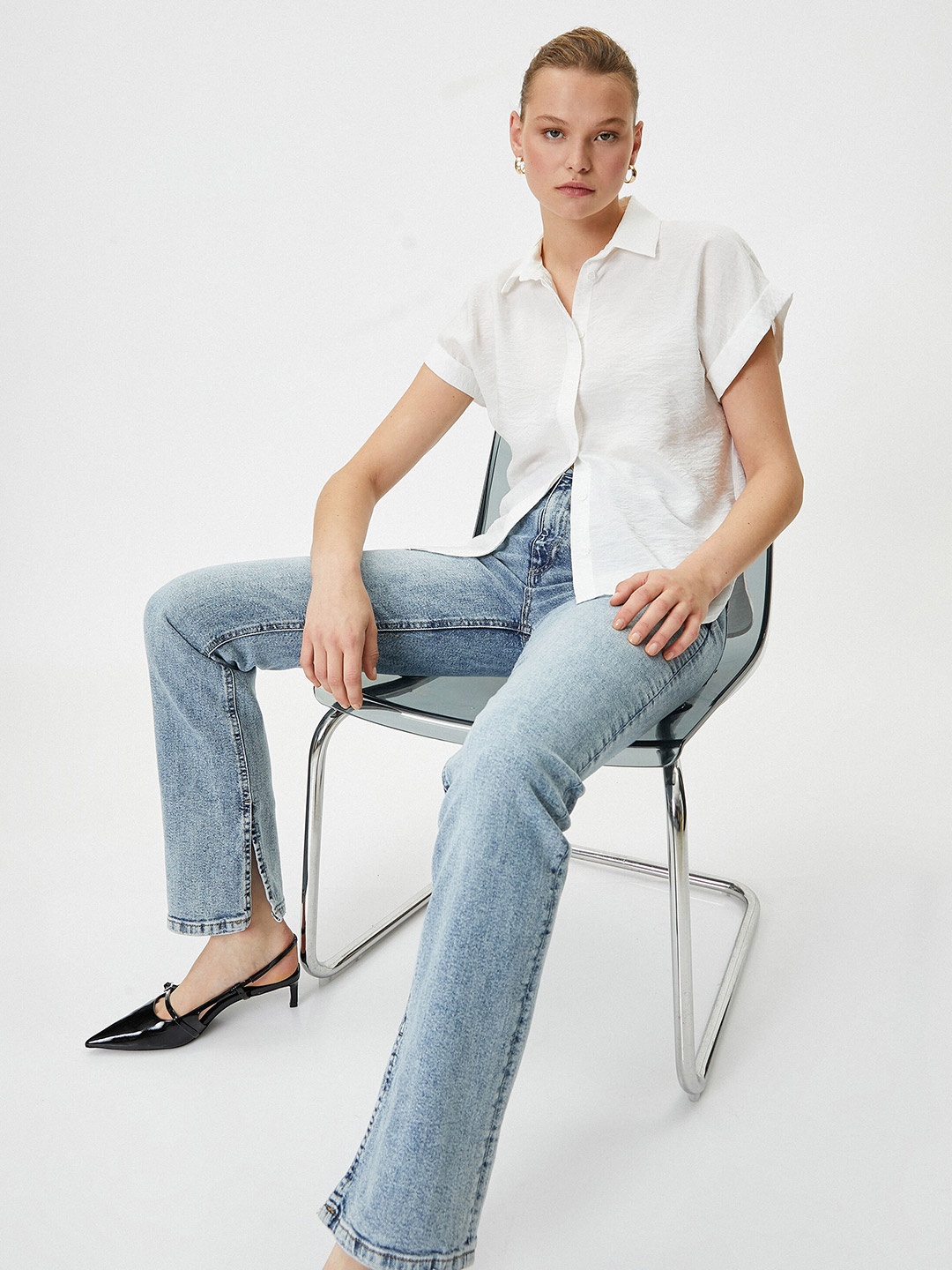 

Koton Spread Collar Extended Sleeves Casual Shirt, White