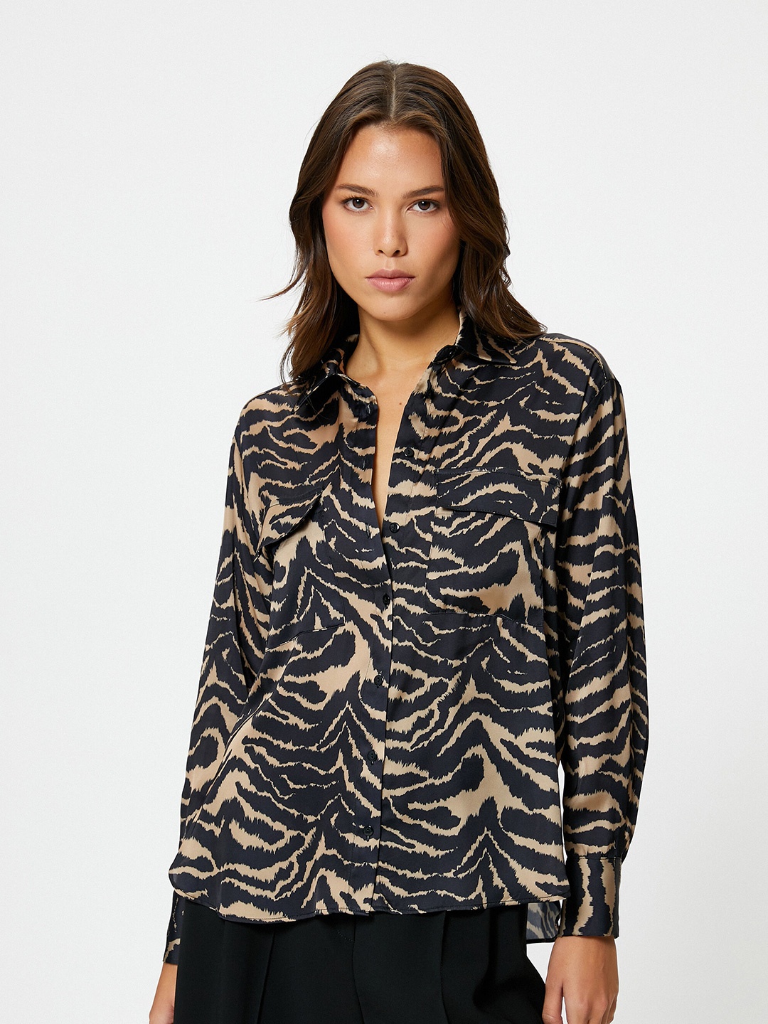 

Koton Abstract Printed Spread Collar Casual Shirt, Black