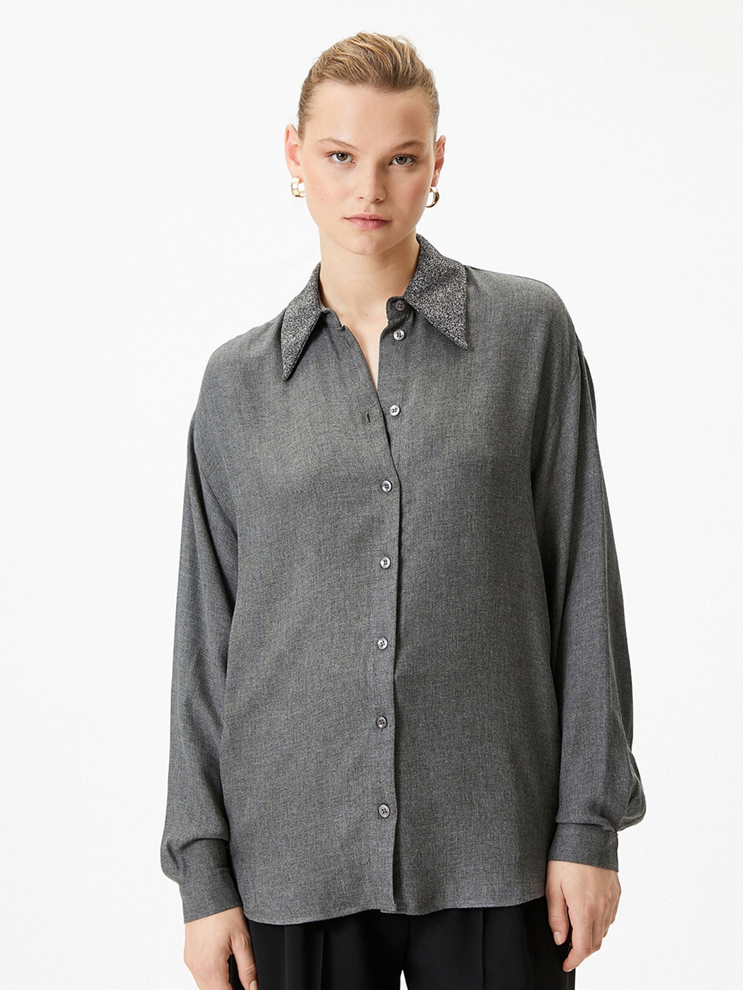 

Koton Spread Collar Long Sleeves Casual Shirt, Grey