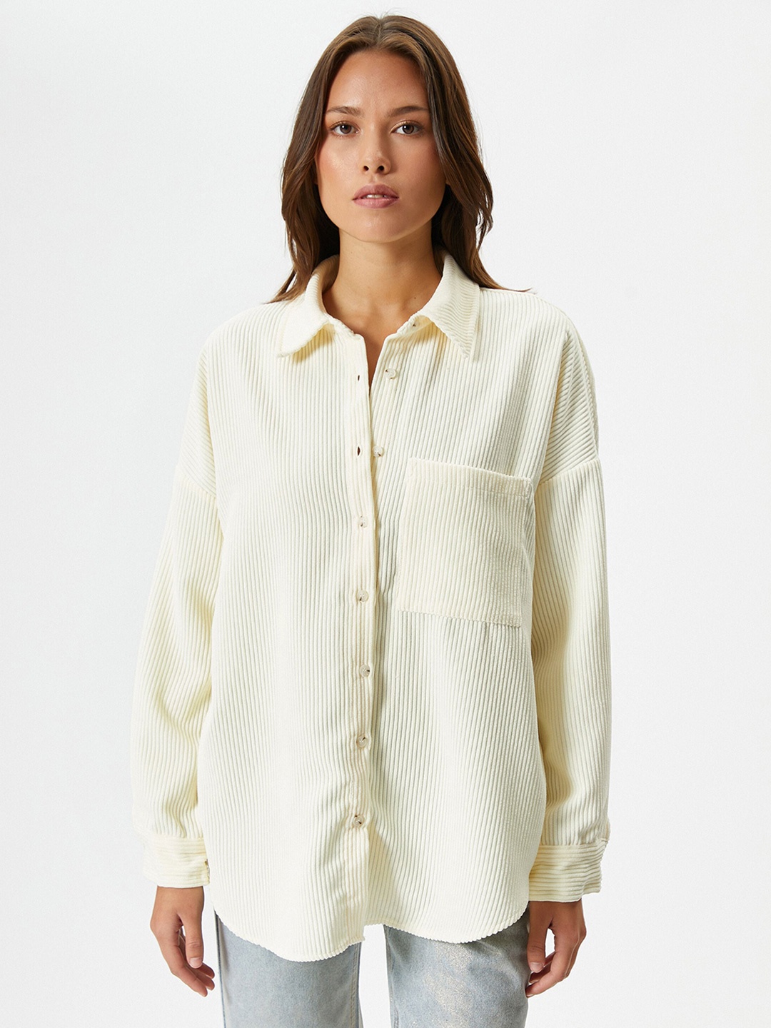 

Koton Spread Collar Drop Shoulder Sleeves Casual Shirt, Off white